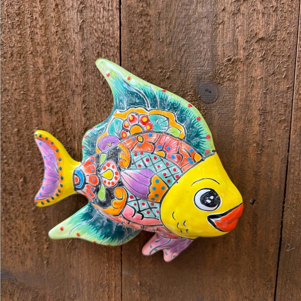 Hand-Painted Decorative Fish Wall Accent - Yellow Multi-Color